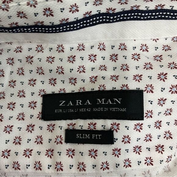 ZARA white floral print slim fit long sleeves buttons front shirt L - Picture 8 of 8